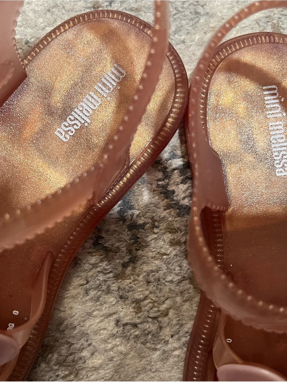 Mini Melissa Copper Jelly Sandals with Pink Daisy and Gold Center; girls 1